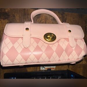Elegant Pink Checkered Women's Handbag